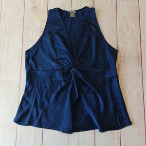 Ann Taylor 100% silk blue twist front sleeveless blouse sz 12P